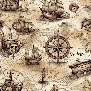 Treasure Map v2: Nautical Seamless Tile Art - Perfect for Backgrounds and Graphic Design - Digital Wallpaper Pattern Download compass rose