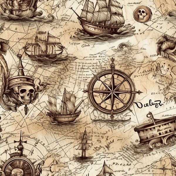 Treasure Map v2: Stunning Seamless Tile Art - Perfect for Backgrounds and Graphic Design - Digital Wallpaper Pattern Download compass rose