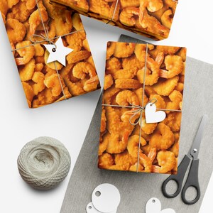 Golden Fried Shrimp: Premium Gift Wrap - Decorative Repeating Pattern, Matte/Satin Finish - High Quality Wrapping Paper seafood crustaceans