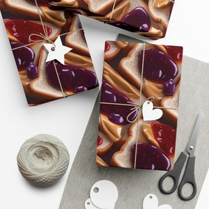 PB&J: Premium Gift Wrap - Decorative Repeating PBJ Pattern, Matte/Satin Finish - High Quality Wrapping Paper peanut butter grape jelly straw