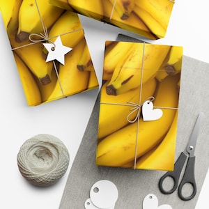 That's Bananas: Premium Fruit Gift Wrap - Decorative Repeating Pattern, Matte/Satin Finish - High Quality Wrapping Paper yellow banana bunch