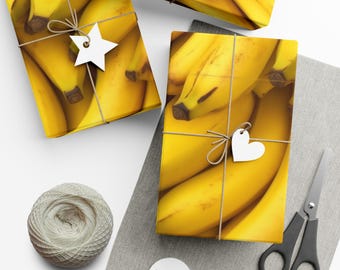 Det är bananer: Premium presentpapper för frukt - Dekorativt upprepande mönster, matt/satin finish - Högkvalitativt presentpapper gul bananklase