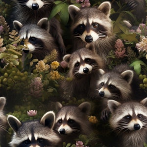 Trash Bandits: Adoreable Seamless Tile Art - Perfect for Backgrounds and Graphic Design - Digital Wallpaper Pattern Download raccoons