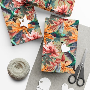 Hummingbird Flight: Premium Gift Wrap - Decorative Repeating Bird Pattern, Matte/Satin Finish - High Quality Wrapping Paper ruby throated