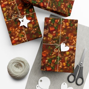 Soup Sides, Vegetable Beef Barley: Premium Gift Wrap - Decorative Repeating Pattern, Matte/Satin Finish - High Quality Wrapping Paper veggie