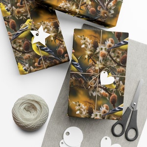 Goldfinch Birds: Premium Gift Wrap - Decorative Repeating Pattern, Matte/Satin Finish - High Quality Wrapping Paper golden bird perchers