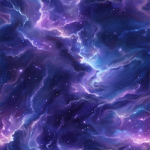 May include: Digital artwork depicting a nebula with swirling clouds of purple, blue, and white. The image has a cosmic theme with stars scattered throughout. The artwork has a dreamy and ethereal quality.