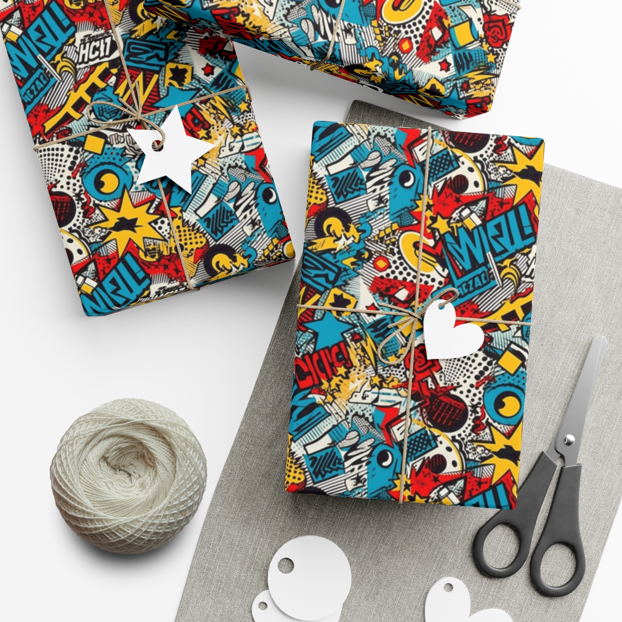 Gift Wrapper Repeating Comic POW: Premium Gift Wrap - Decorative Repeating Pattern, Matte ...