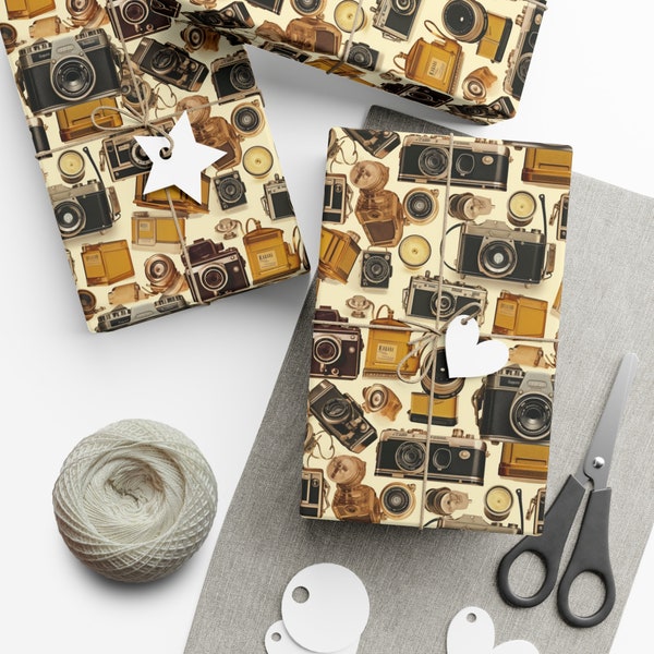 Vintage Camera: Premium Gift Wrap - Decorative Repeating Berry Pattern, Matte/Satin Finish - High Quality Wrapping Paper kodak film polaroid