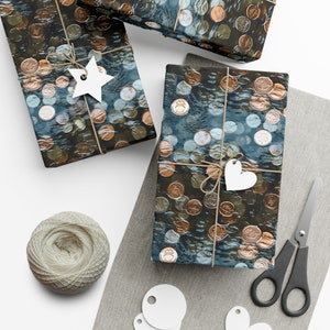 Fountain Coins: Premium Gift Wrap - Decorative Repeating Pattern, Matte/Satin Finish - High Quality Wrapping Paper wishing well metal change