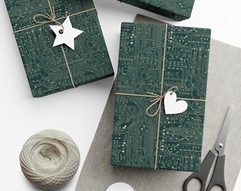 Circuit Board: Premium Gift Wrap - Decorative Repeating Pattern, Matte/Satin Finish - High Quality Wrapping Paper Pattern chip retro 90s