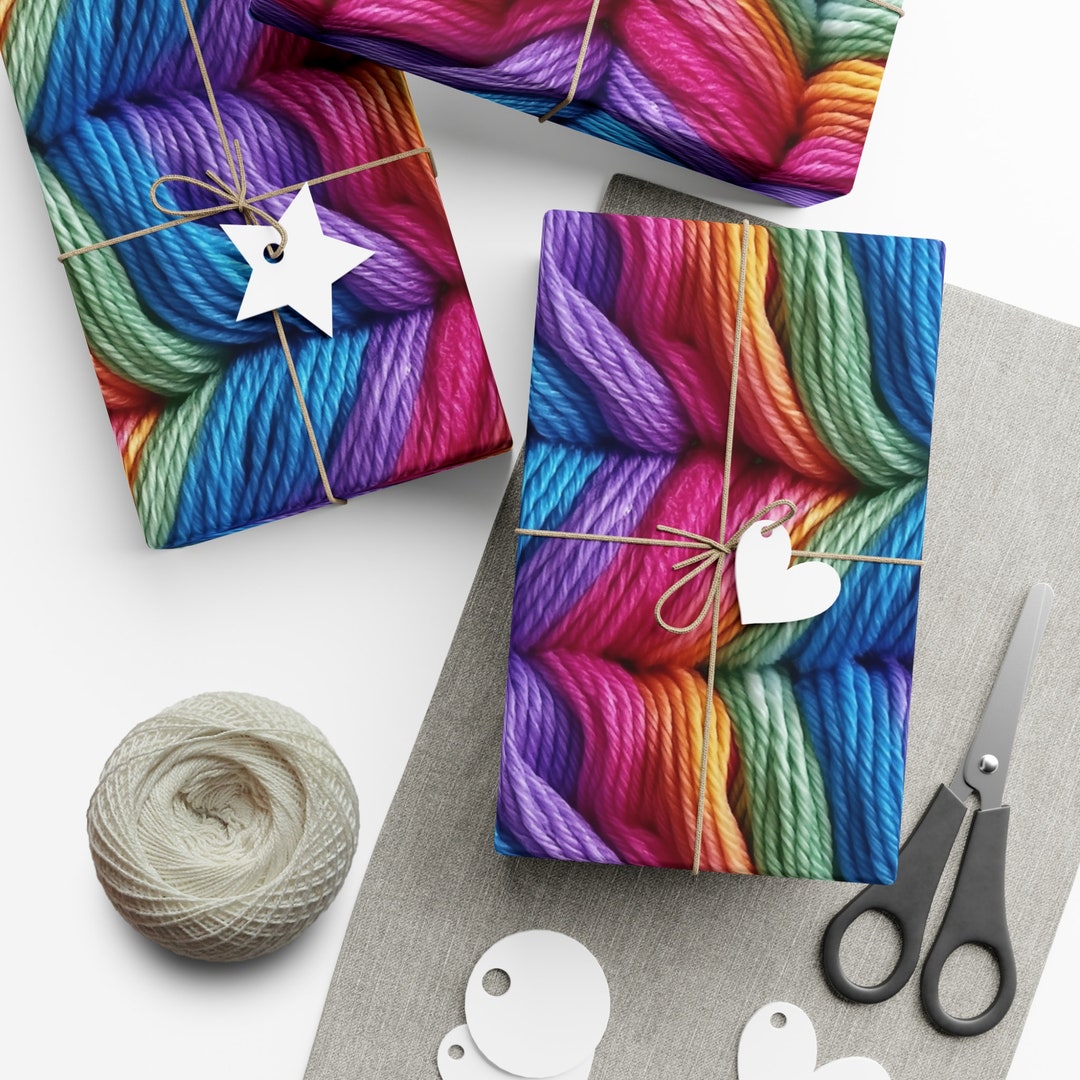 Rainbow Threads: Premium Gift Wrap - Decorative Repeating Yarn Pattern ...