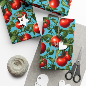 Vine Tomatoes: Premium Gift Wrap - Decorative Repeating Tomato Pattern, Matte/Satin Finish - High Quality Wrapping Paper fresh garden ripe