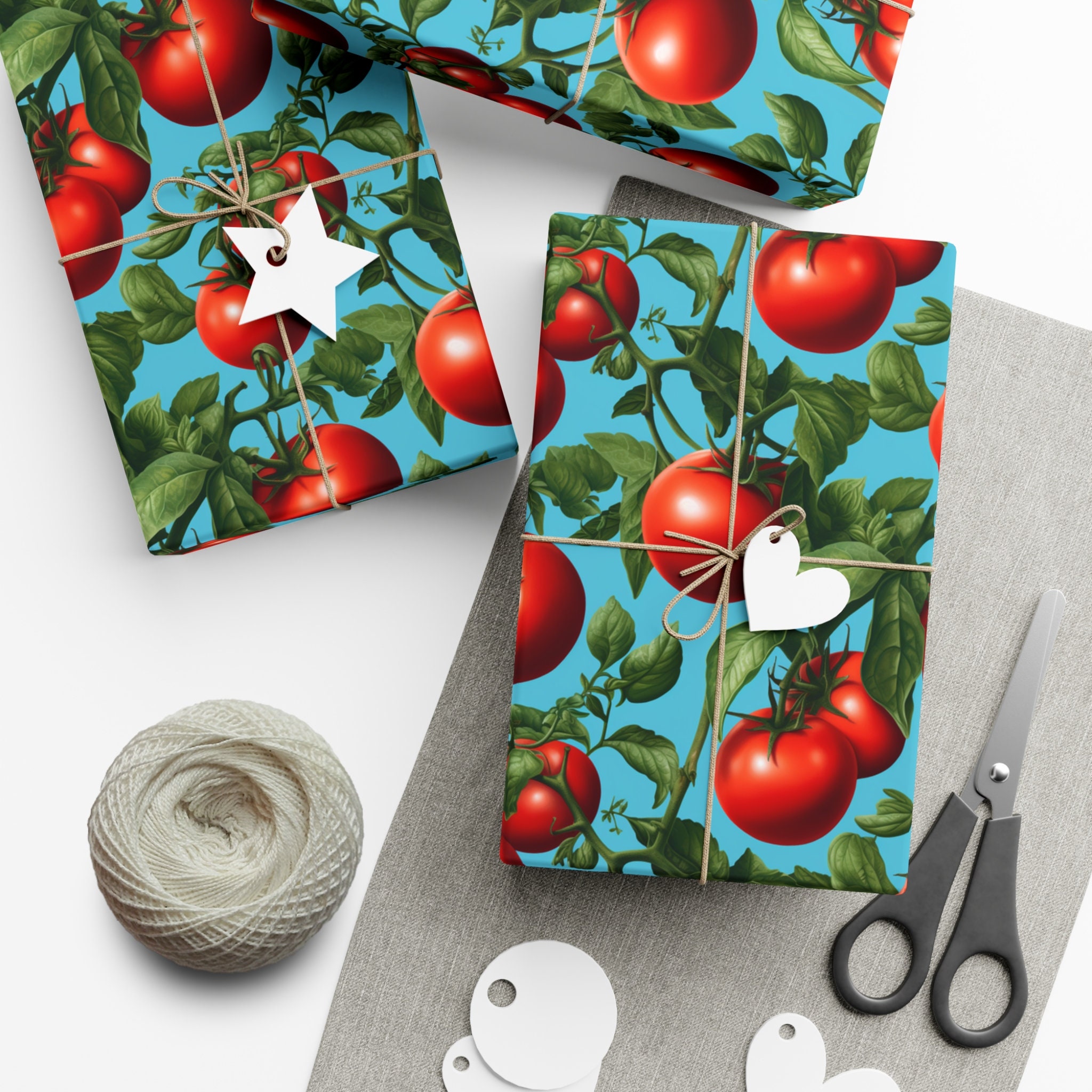 Vine Tomatoes: Premium Gift Wrap - Decorative Repeating Tomato Pattern, Matte/Satin Finish - High Quality Wrapping Paper fresh garden ripe