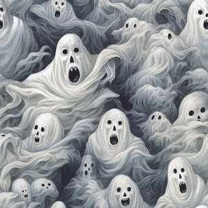 Creepy Ghosts: Scary Seamless Tile Art - Perfect for Backgrounds and Graphic Design - Digital Wallpaper Pattern Download