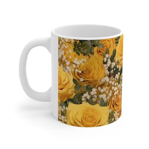 Yellow Rose Blooms Mug, Ceramic 11oz Dishwasher safe, Microwave safe