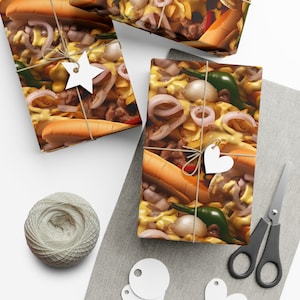 Philly Whiz: Premium Gift Wrap - Decorative Repeating Cheesesteak Pattern, Matte/Satin Finish - High Quality Wrapping Paper Pat Geno's onion