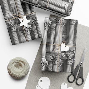 Roman Columns: Premium Gift Wrap - Decorative Repeating Column Pattern, Matte/Satin Finish - High Quality Wrapping Paper ancient pillars