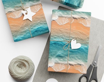Sandy Beach: Premium Gift Wrap - Decorative Repeating Pattern, Matte/Satin Finish - High Quality Wrapping Paper coastal waves tropical heat