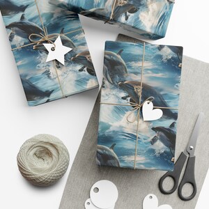 Playful Dolphins: Premium Gift Wrap - Decorative Repeating Pattern, Matte/Satin Finish - High Quality Wrapping Paper swimming porpoises