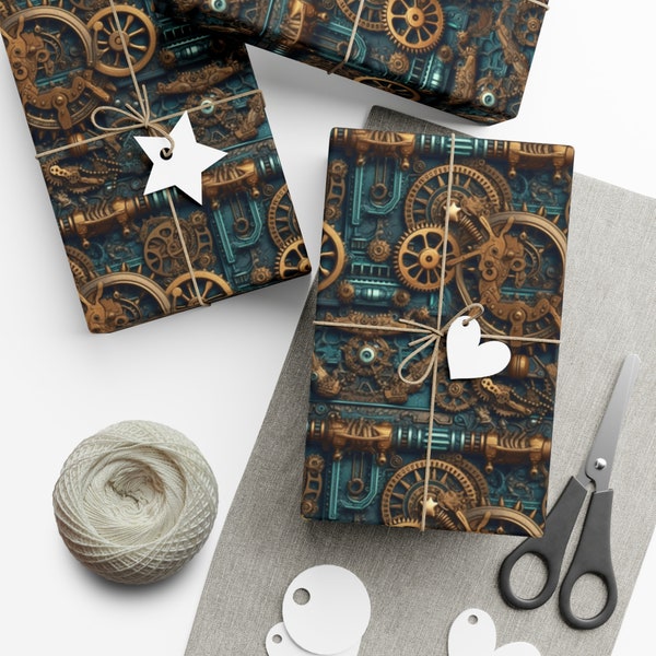 Steampunk Gears: Premium Gift Wrap - Decorative Repeating Pattern, Matte/Satin Finish - High Quality Wrapping Paper cog machine metal