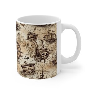 Treasure map v2 Mug, Ceramic 11oz Dishwasher safe, Microwave safe, Pirate treasure map coffee chalice