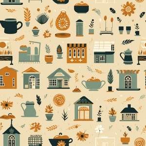 Café County: Distinctive Seamless Tile Art - Perfect for Backgrounds and Graphic Design - Digital Wallpaper Pattern Download