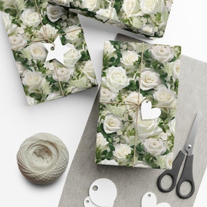 White Rose Blooms: Premium Gift Wrap - Decorative Repeating Pattern, Matte/Satin Finish - High Quality Wrapping Paper innocence and purity