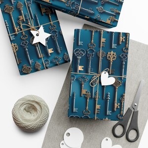 Ornate Keys: Premium Gift Wrap - Decorative Repeating Key Pattern, Matte/Satin Finish - High Quality Wrapping Paper skeleton unlock secrets