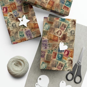 Vintage Stamps: Premium Gift Wrap - Decorative Repeating Postage Pattern, Matte/Satin Finish - High Quality Wrapping Paper stamp philatelist