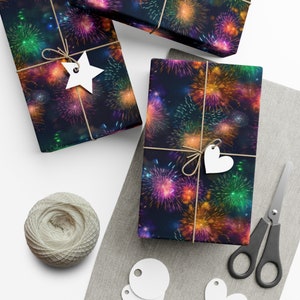 Festive Fireworks: Premium Gift Wrap - Decorative Repeating Pattern, Matte/Satin Finish - High Quality Wrapping Paper july 4th explosions