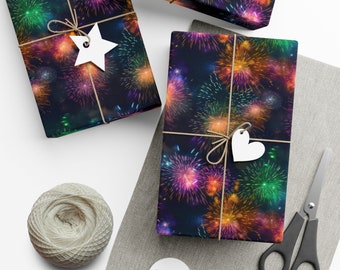 Festive Fireworks: Premium Gift Wrap - Decorative Repeating Pattern, Matte/Satin Finish - High Quality Wrapping Paper july 4th explosions