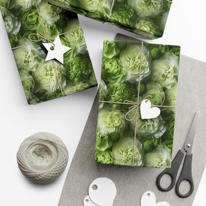 Green Carnations: Premium Gift Wrap - Decorative Repeating Pattern, Matte/Satin Finish - High Quality Wrapping Paper special flowers