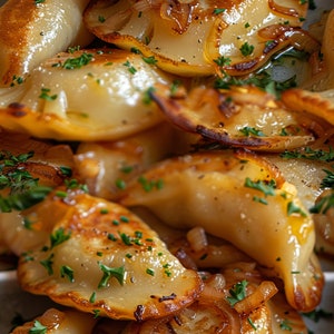 Sautéed Pierogies: Savory Seamless Tile Art - Perfect for Backgrounds and Graphic Design - Digital Wallpaper Pattern Download slovak dish