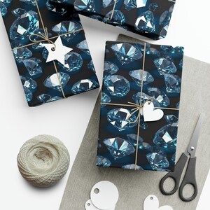 Blue Diamonds: Premium Gift Wrap - Decorative Repeating Pattern, Matte/Satin Finish - High Quality Wrapping Paper precious gems