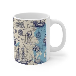 Treasure map v3 Mug, Ceramic 11oz Dishwasher safe, Microwave safe, Pirate treasure map coffee chalice