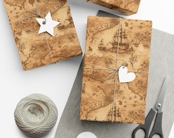 Treasure map v1: Premium Gift Wrap - Decorative Repeating Pattern, Matte/Satin Finish - High Quality Wrapping Paper ships adventure