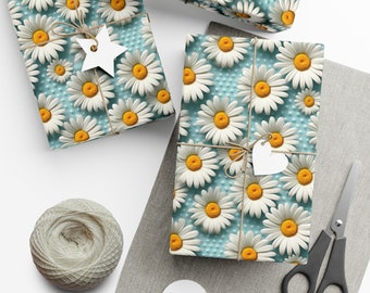 Daisy Dots : emballage cadeau haut de gamme - motif décoratif répétitif, finition mate/satinée - papier cadeau de haute qualité printanier