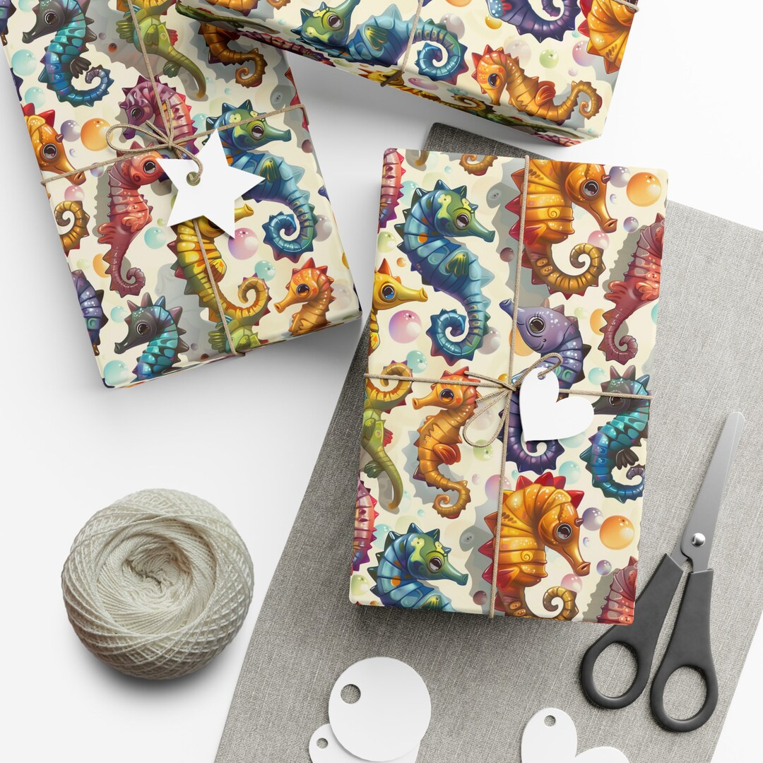 Gift Wrapper Repeating Seahorse Party: Premium Gift Wrap - Decorative Repeating Pattern, Matte ...