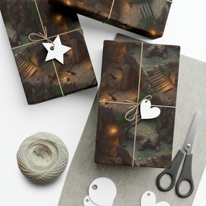 Fantasy Cave Setting: Premium Gift Wrap - Decorative Repeating Pattern, Matte/Satin Finish - High Quality Wrapping Paper dungeon dragon dice