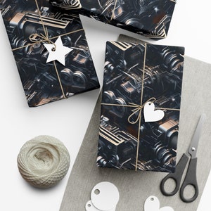 Machinery Madness: Premium Gift Wrap - Decorative Repeating Machine Pattern, Matte/Satin Finish - High Quality Wrapping Paper precision tool