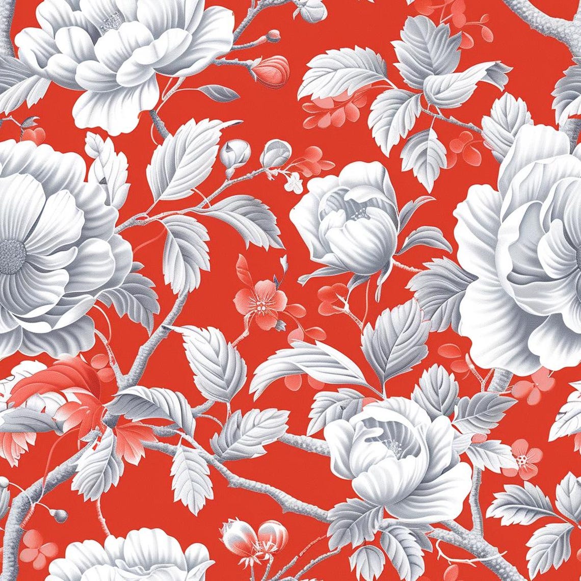 Coral Chinoiserie Stunning Seamless Tile Art Perfect for Backgrounds