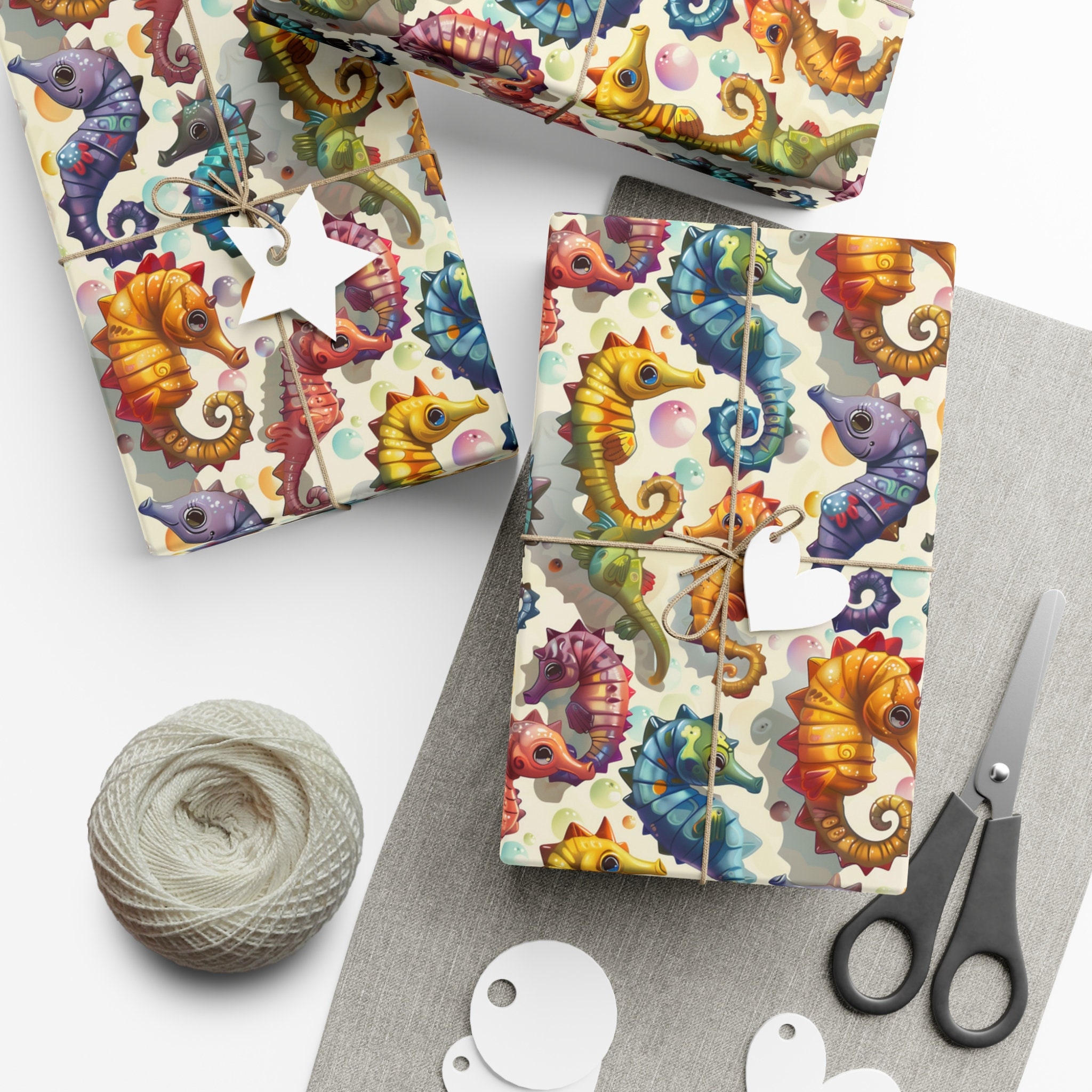 Gift Wrapper Repeating Seahorse Party: Premium Gift Wrap - Decorative Repeating Pattern, Matte ...