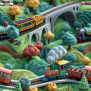 Toy Train Express: Stunning Seamless Tile Art - Perfect for Backgrounds and Graphic Design - Digital Wallpaper Pattern Download