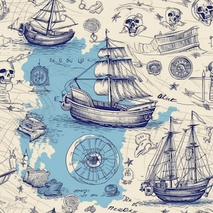 Treasure Map v3: Nautical Seamless Tile Art - Perfect for Backgrounds and Graphic Design - Digital Wallpaper Pattern Download uncharted seas