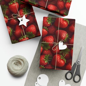 Strawberry Beauties: Premium Gift Wrap - Decorative Repeating Berry Pattern, Matte/Satin Finish - High Quality Wrapping Paper red tangy