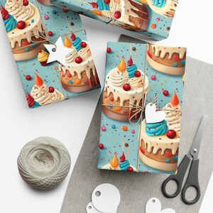 Cake Celebration: Premium Gift Wrap - Decorative Repeating Pattern, Matte/Satin Finish - High Quality Wrapping Paper birthday wish