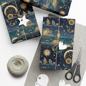 Lunar Moon: Premium Gift Wrap - Decorative Repeating Moon Pattern, Matte/Satin Finish - High Quality Wrapping Paper night sky captivating