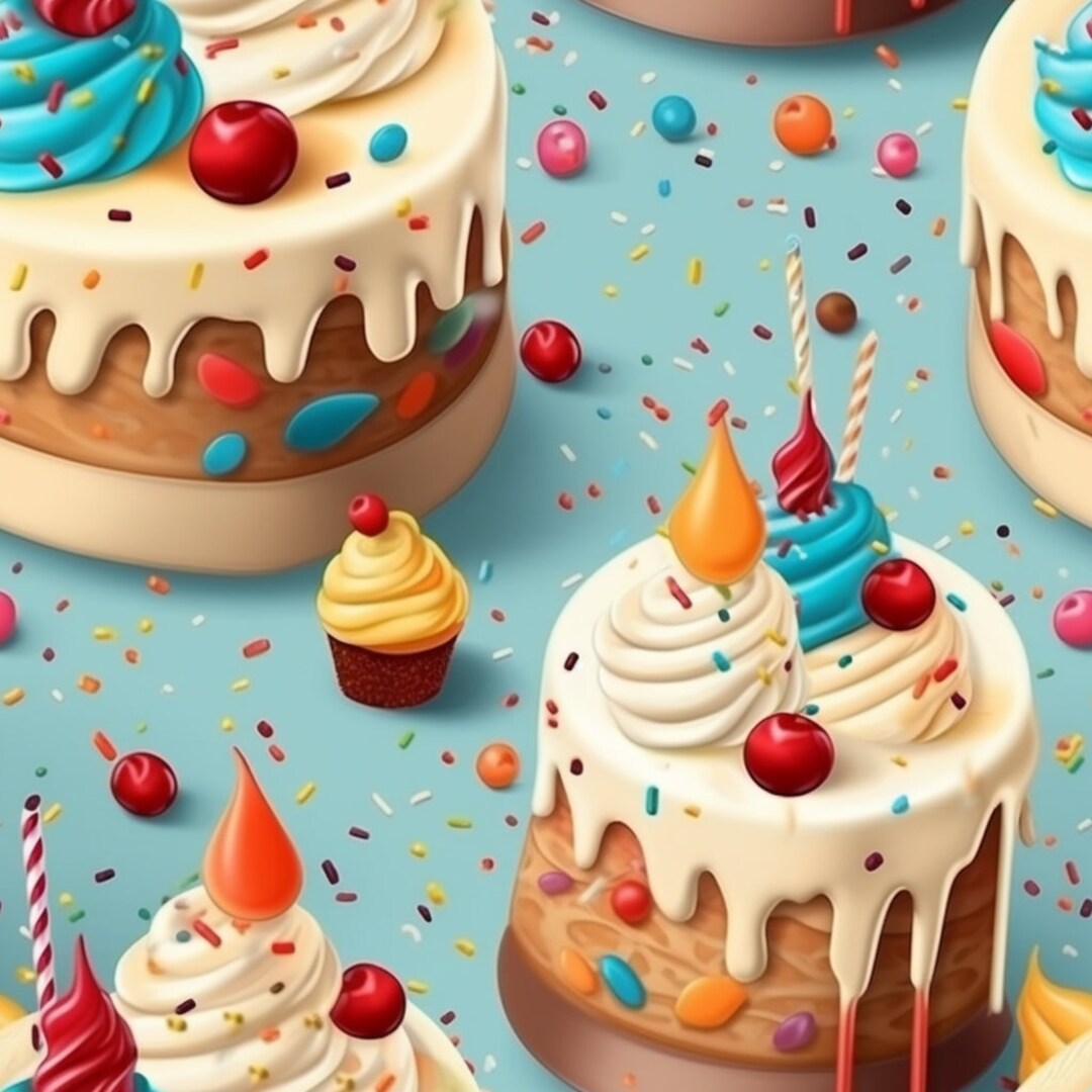 Cake Back Cake Celebration Tile Art: Seamless Birthday Pattern (digital Download ...