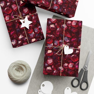 Ruby Beauties: Premium Gift Wrap - Decorative Repeating Column Pattern, Matte/Satin Finish - High Quality Wrapping Paper red july birthstone